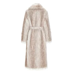 Manteau Long Ceinturé en Fausse Fourrure