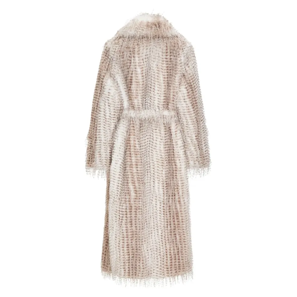 Manteau Long Ceinturé en Fausse Fourrure