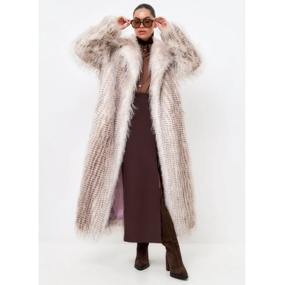 Manteau Long Ceinturé en Fausse Fourrure