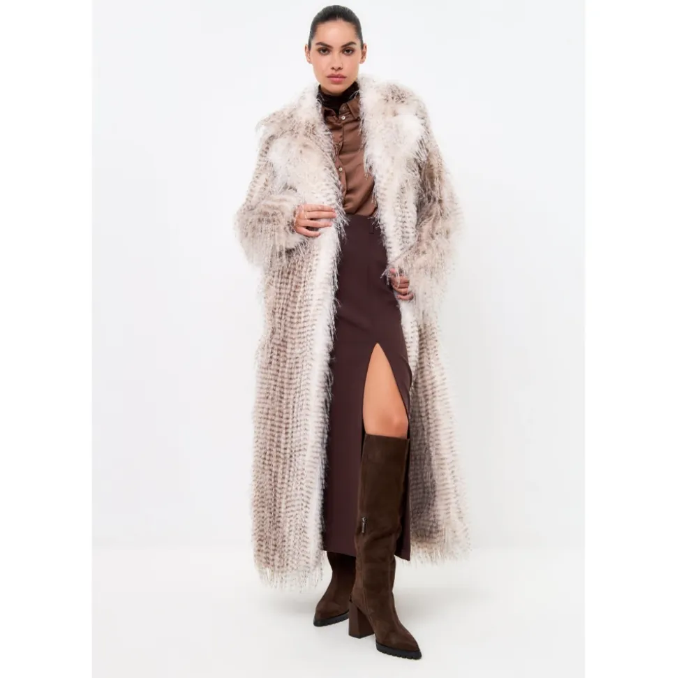 Manteau Long Ceinturé en Fausse Fourrure