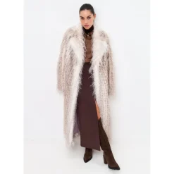 Manteau Long Ceinturé en Fausse Fourrure
