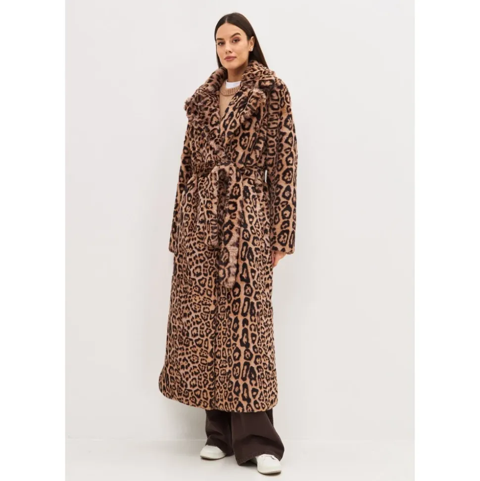 Manteau Long d`Hiver à Imprimé Animal