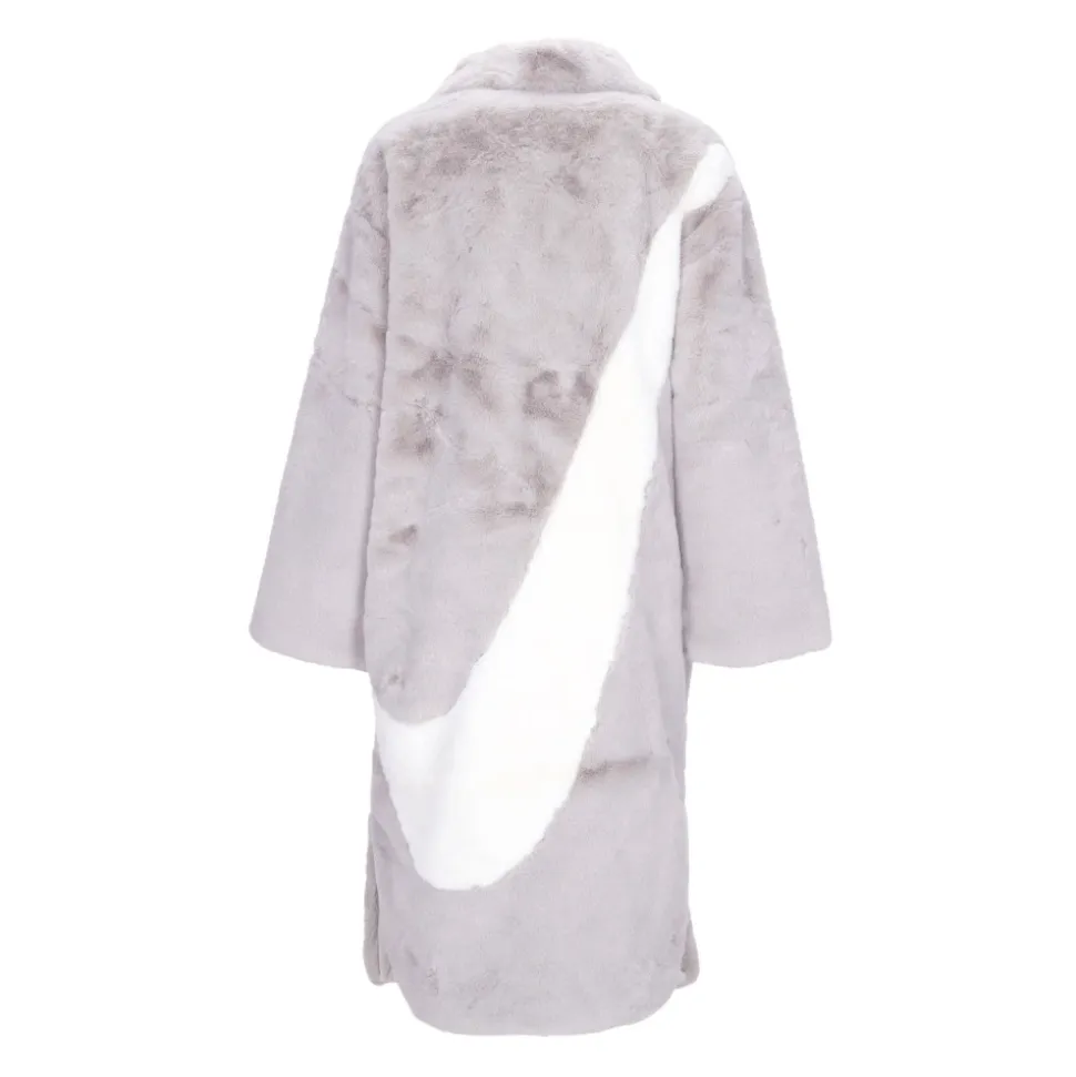 Manteau Long en Fausse Fourrure avec Fermeture Éclair