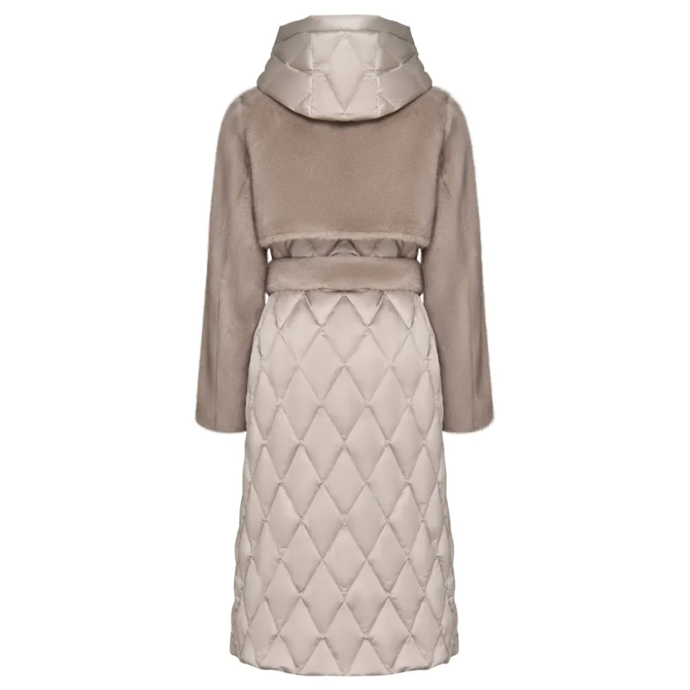 Manteau matelassé en fausse fourrure perle avec ceinture