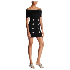 Mini-robe en jersey froncé ornée à épaules dénudées Balmain