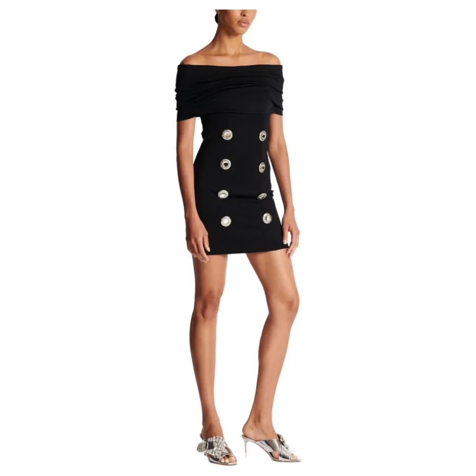 Mini-robe en jersey froncé ornée à épaules dénudées Balmain