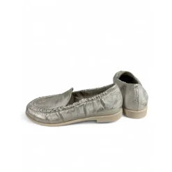 Mocassins Argent Slip-On en Cuir Brossé