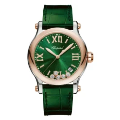 Montre Happy Sport Quartz avec Cadran Vert et Diamants Flottants