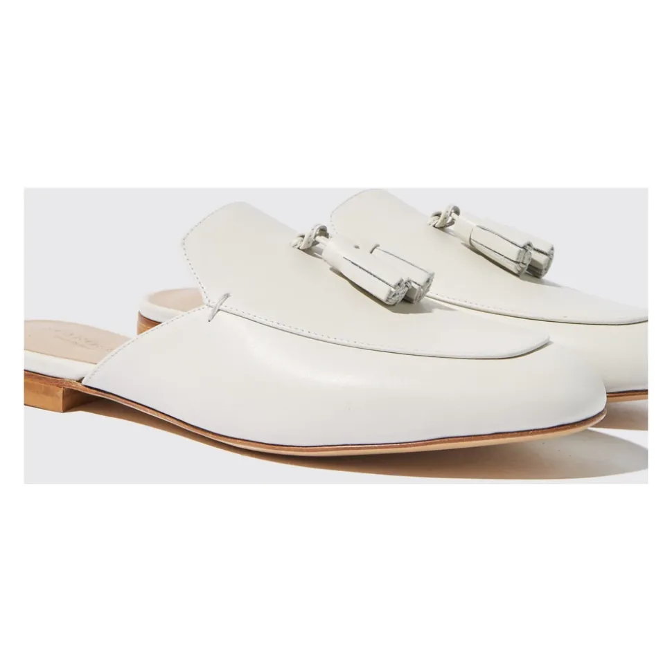 Mules à Pompons en Cuir Blanc