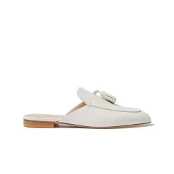 Mules à Pompons en Cuir Blanc