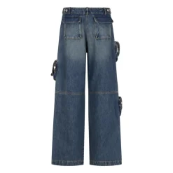 Pantalon Cargo en Denim à Jambes Larges