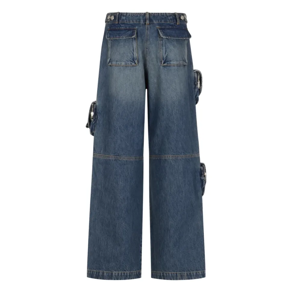 Pantalon Cargo en Denim à Jambes Larges