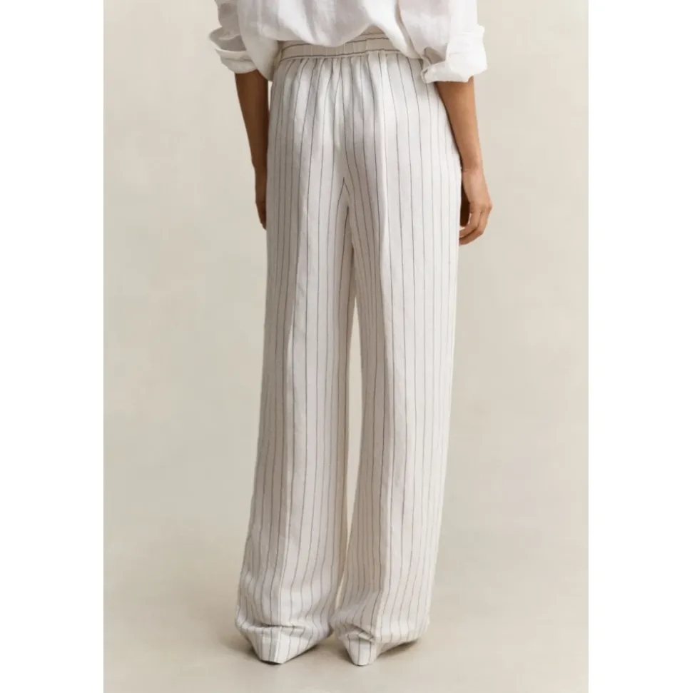 Pantalon droit rayé en lin mélangé