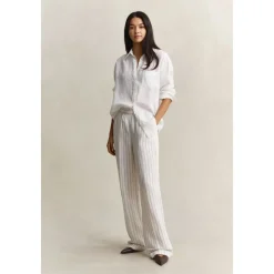Pantalon droit rayé en lin mélangé