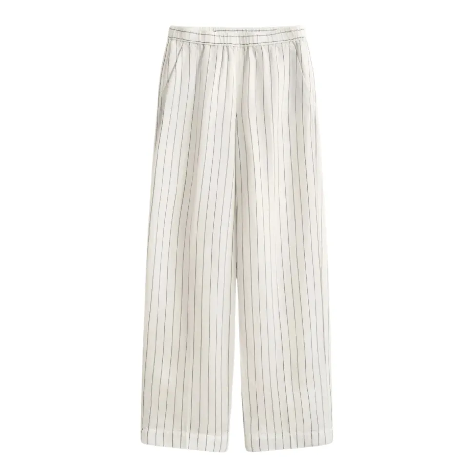 Pantalon droit rayé en lin mélangé