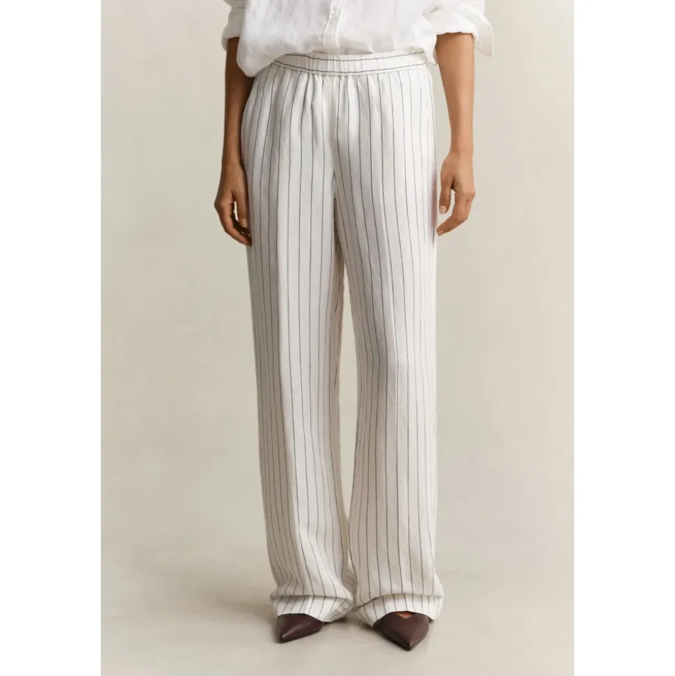 Pantalon droit rayé en lin mélangé