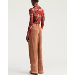 Pantalon long à jambes larges en velours côtelé travaillé