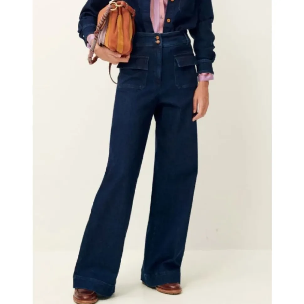 Pantalon évasé taille haute en denim