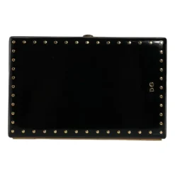 Pochette en cuir noir à clous dorés