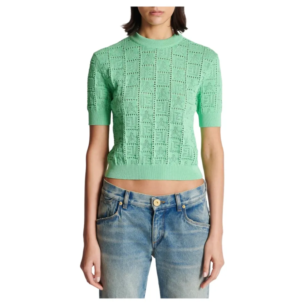 Pull en maille ajourée à monogramme