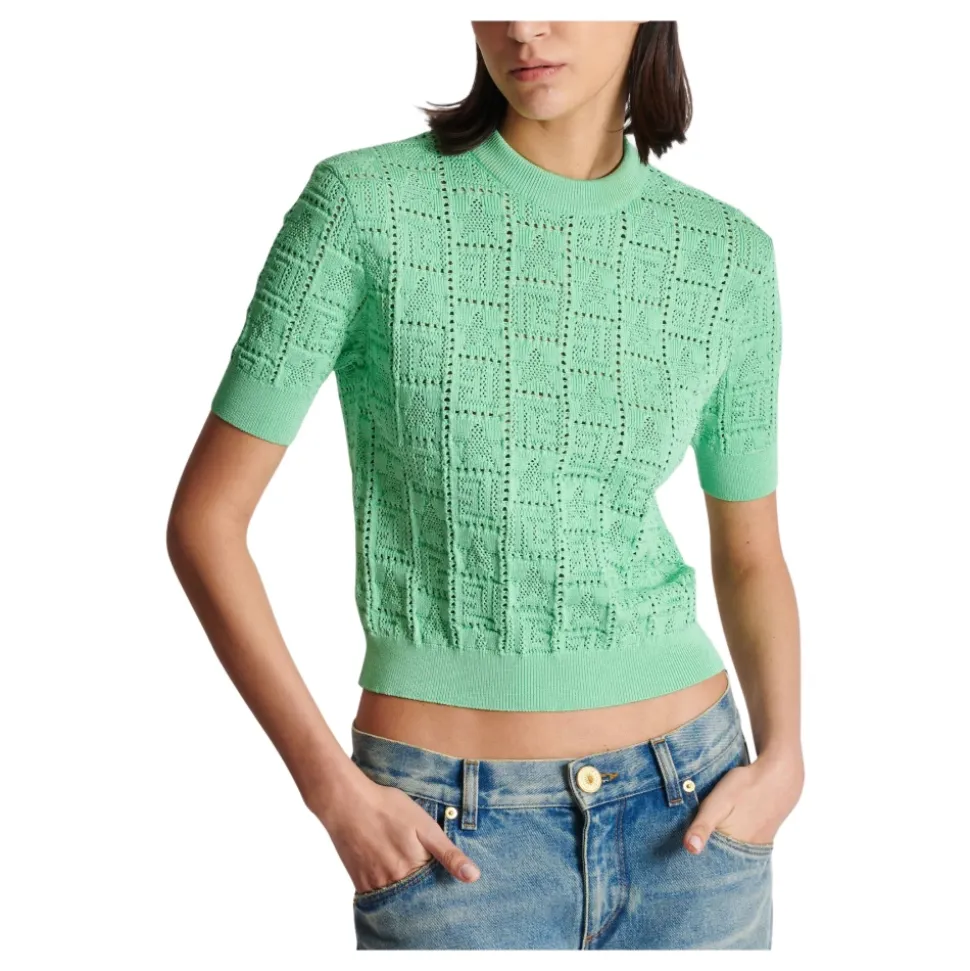 Pull en maille ajourée à monogramme