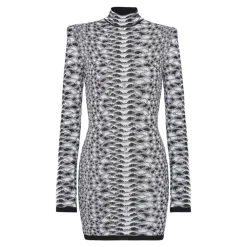 Robe Courte en Tricot Texturé Peau de Serpent