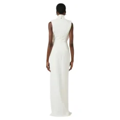 Robe de Soirée en Crêpe avec Revers en Satin et Fente Latérale
