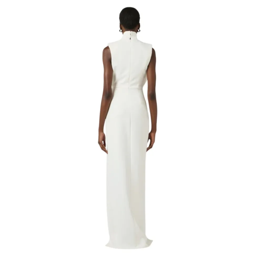 Robe de Soirée en Crêpe avec Revers en Satin et Fente Latérale