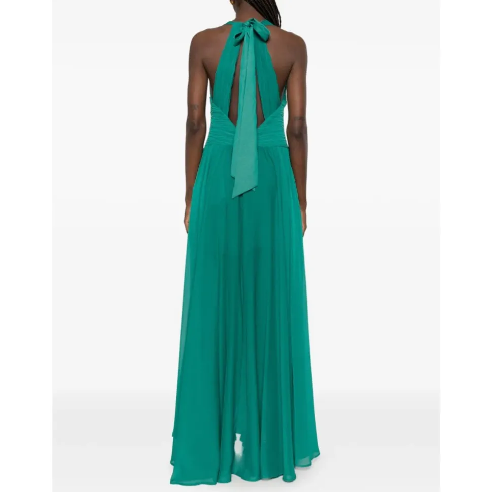 Robe Longue à Fleurs Appliquées et Col Halter