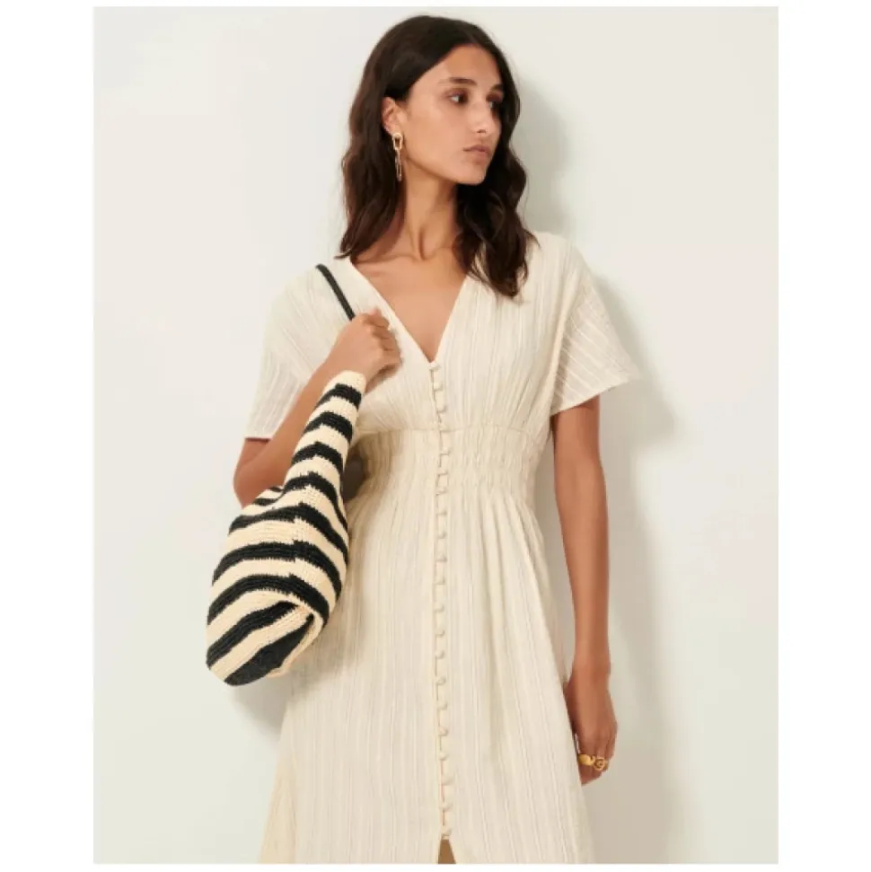 Robe Midi Boutonnée avec Taille Smockée