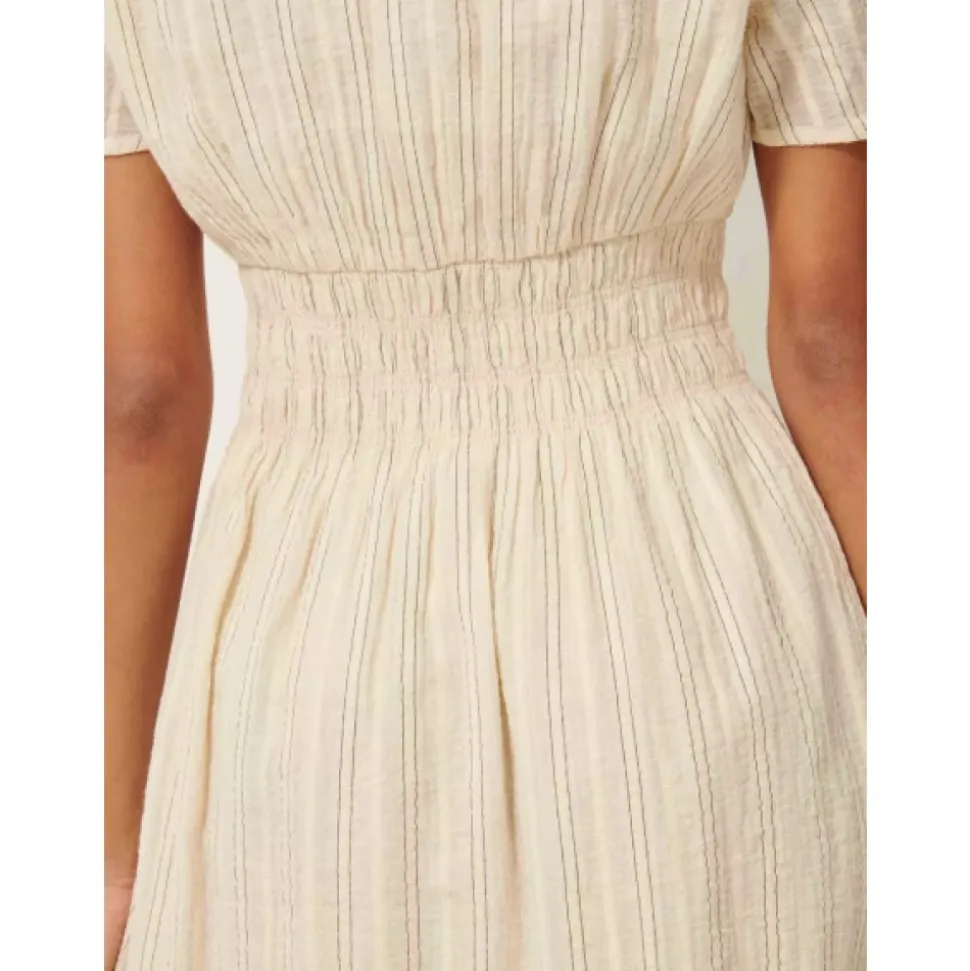 Robe Midi Boutonnée avec Taille Smockée