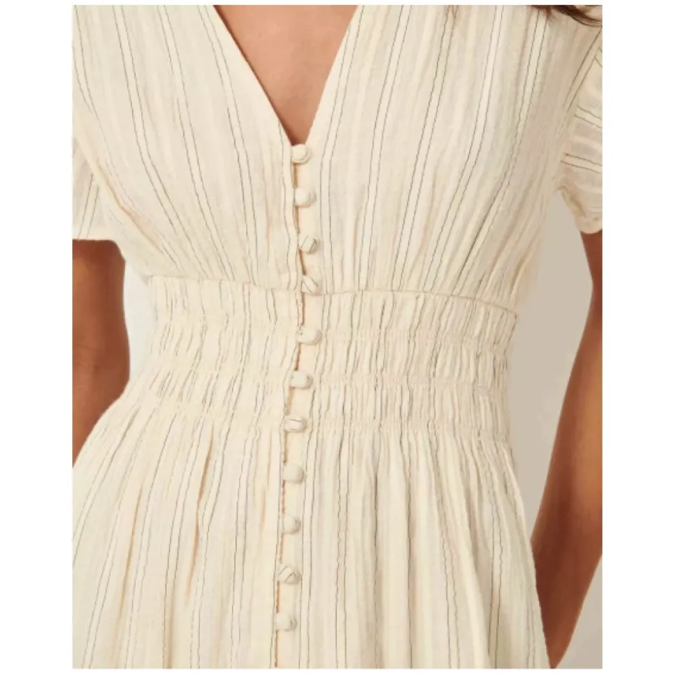 Robe Midi Boutonnée avec Taille Smockée