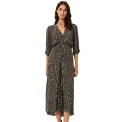 Robe Midi Fluide à Col en V et Imprimé Unique