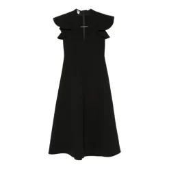 Robe Mi-longue Évasée à Manches Volants et Col en V