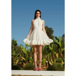 Robe Mini Blanche à Volants