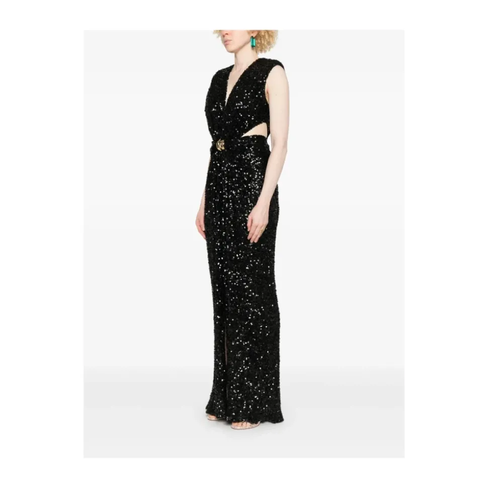 Robe Noire Sans Manches à Col V et Détails Découpés