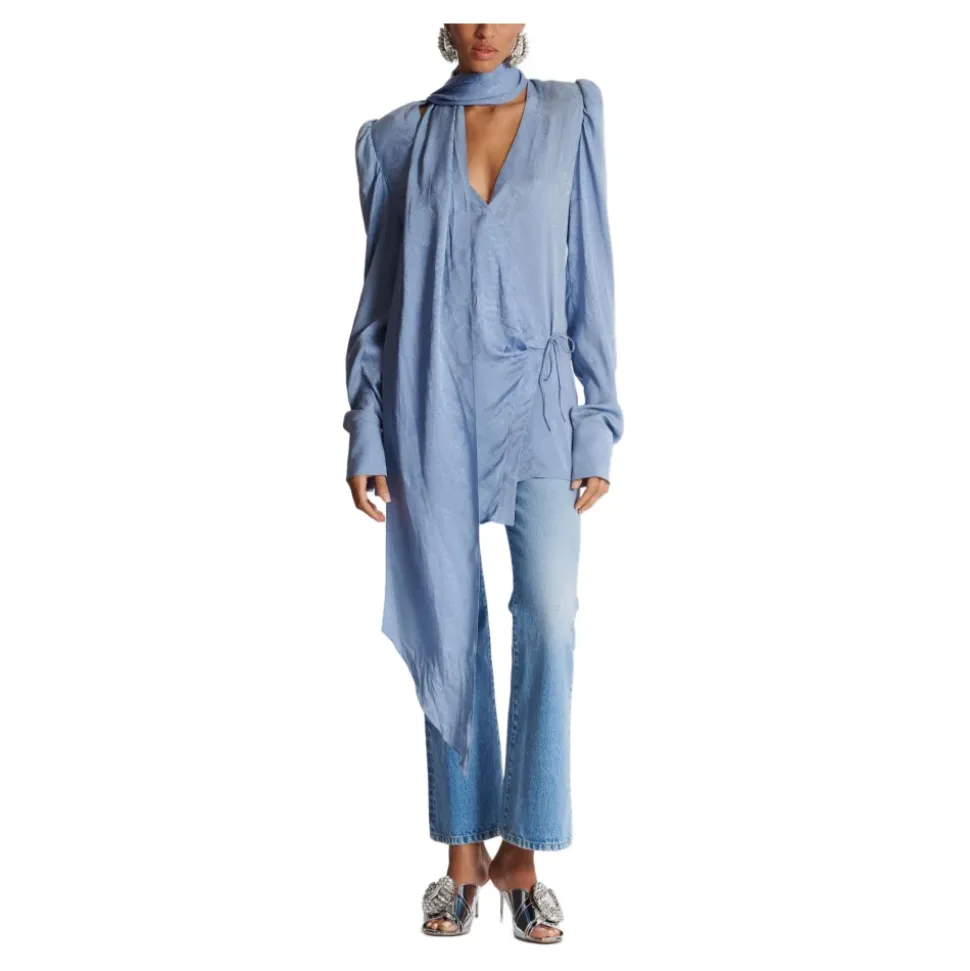 Robe à nouer en jacquard de soie motif peau de serpent