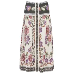 Rococo Flowers Lace Buttoned Midi Skirt