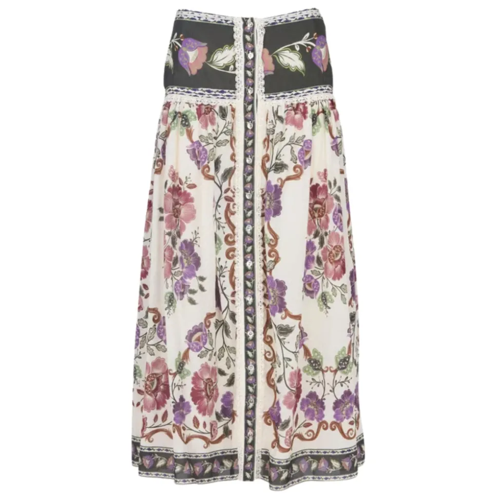 Rococo Flowers Lace Buttoned Midi Skirt