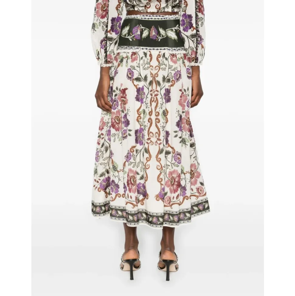 Rococo Flowers Lace Buttoned Midi Skirt