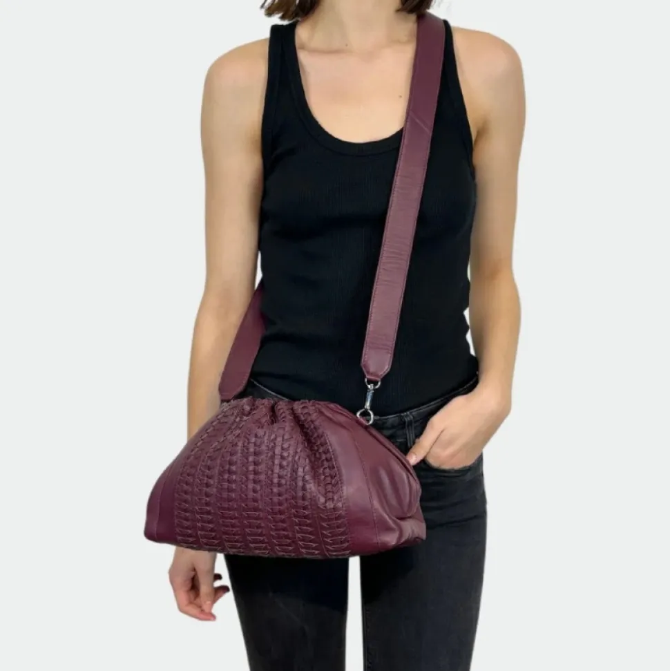 Sac à bandoulière en cuir tressé Bordeaux