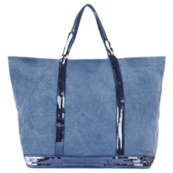 Sac cabas en lin bleu à paillettes