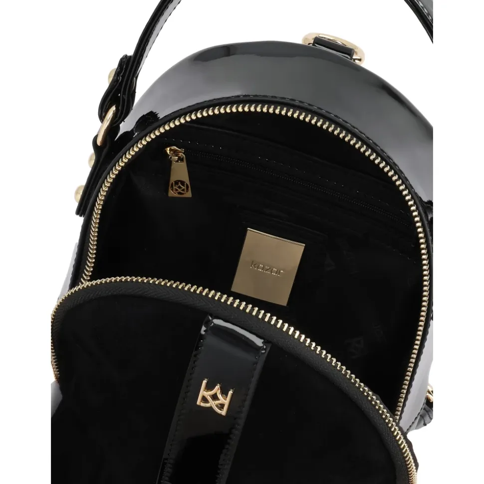 Sac à dos compact en daim et cuir verni
