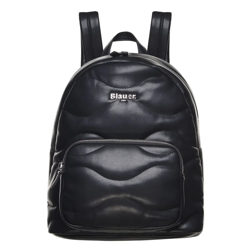 Sac à Dos Noir Matelassé Vague en Similicuir