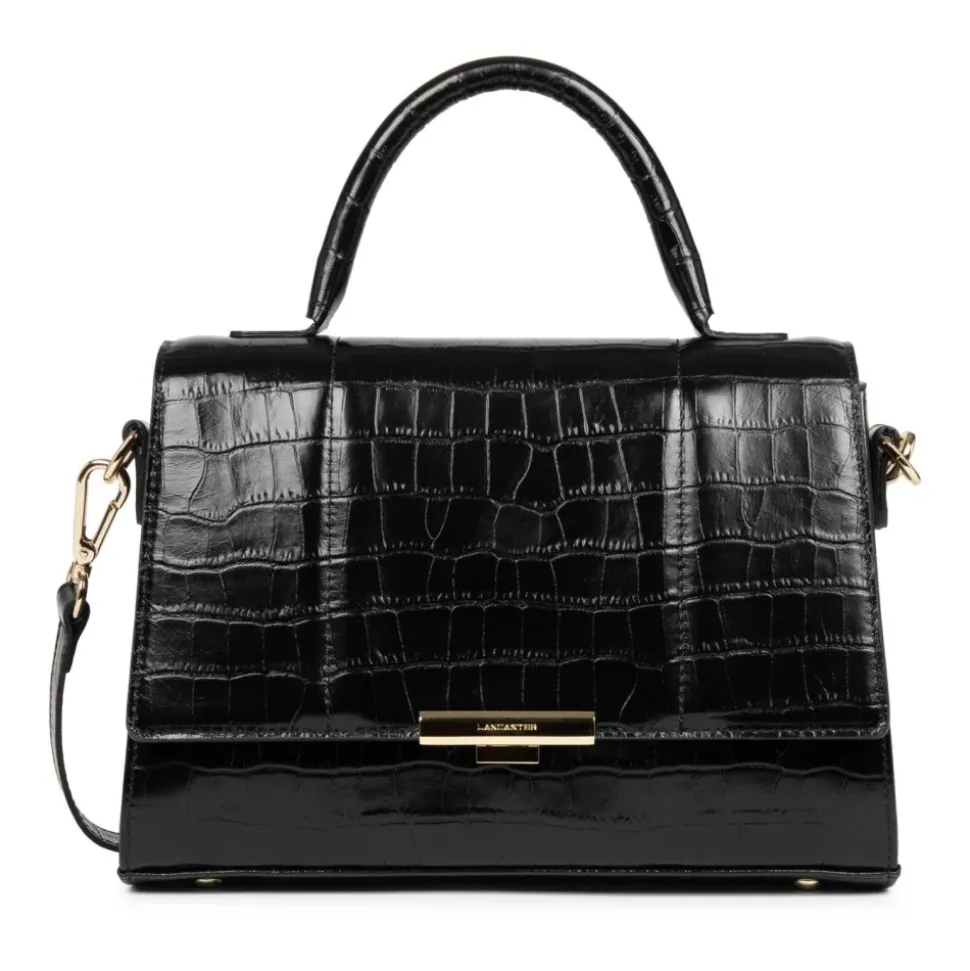 Sac à main A rabat avec fermoir M Exotic Trinity Lancaster 480-034 Noir croco