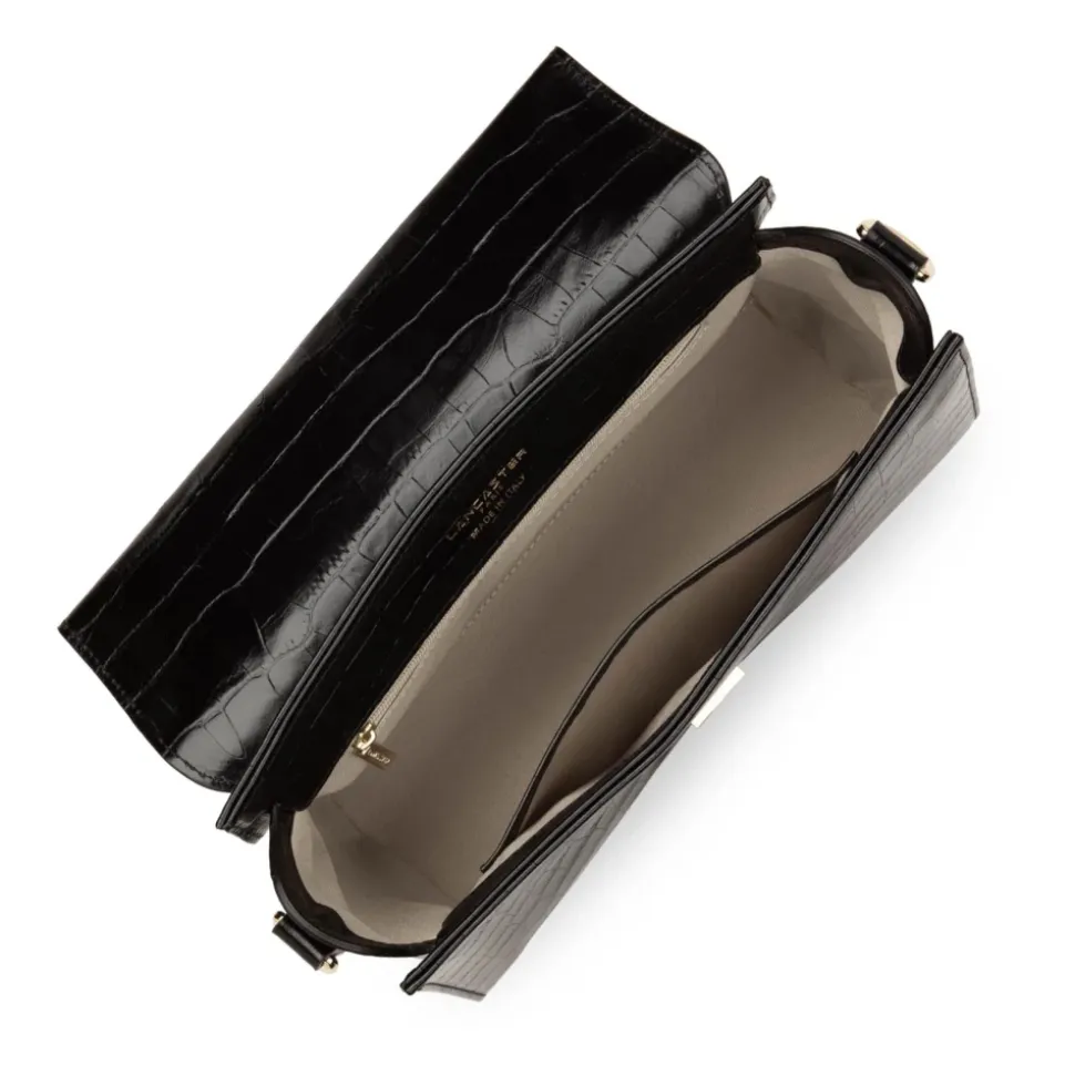 Sac à main A rabat avec fermoir M Exotic Trinity Lancaster 480-034 Noir croco