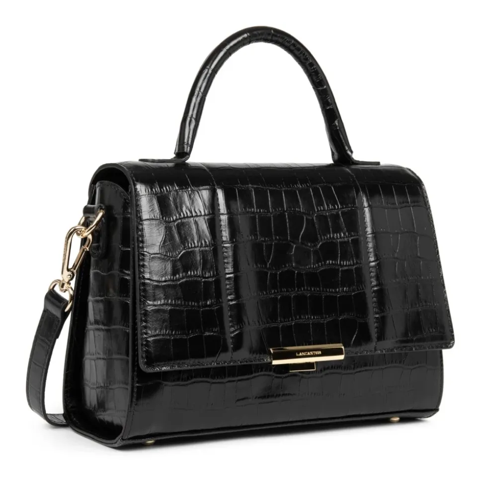 Sac à main A rabat avec fermoir M Exotic Trinity Lancaster 480-034 Noir croco