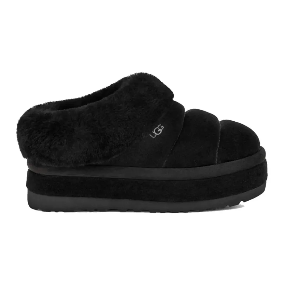 Sandales Noires en Daim avec Col en Peau de Mouton