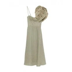 Striped Monstera Leaf Midi Dress