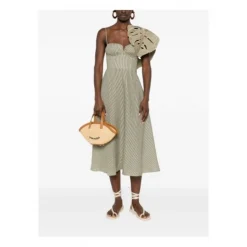 Striped Monstera Leaf Midi Dress